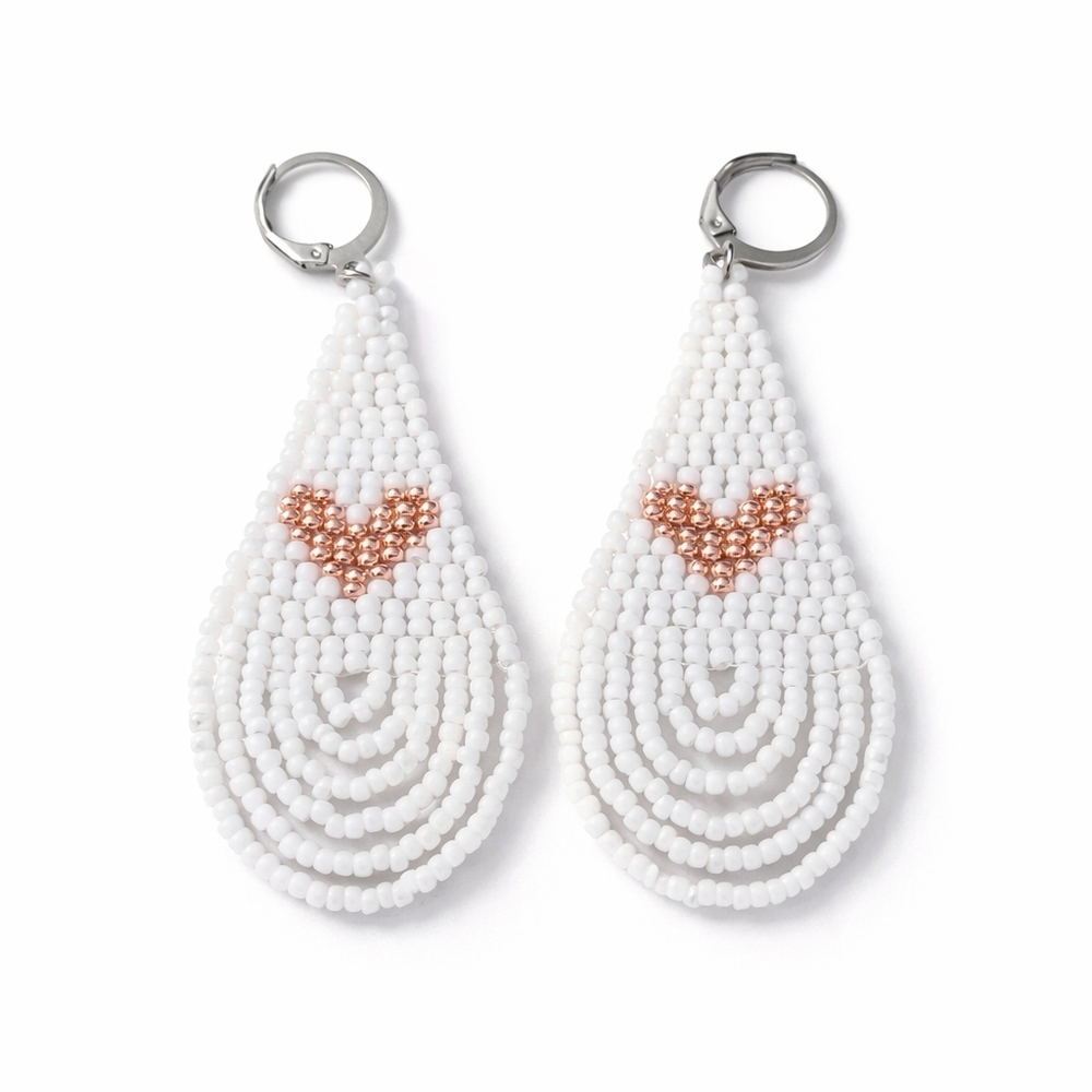 Heart Accent Beaded Teardrop Earrings - Women Jewelry